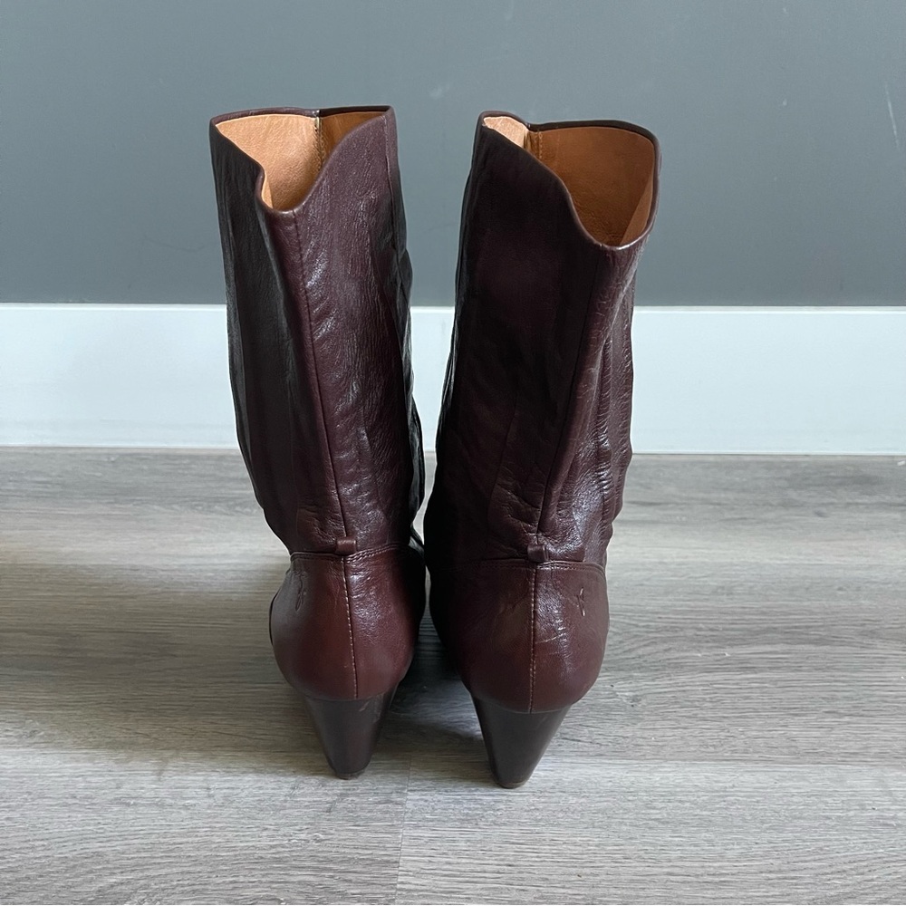 Frye Lisa 8L Pleated Leather Boots Oxblood Brown Cowboy Western Ranch Country - Picture 5 of 8